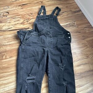 Women’s black denim overalls